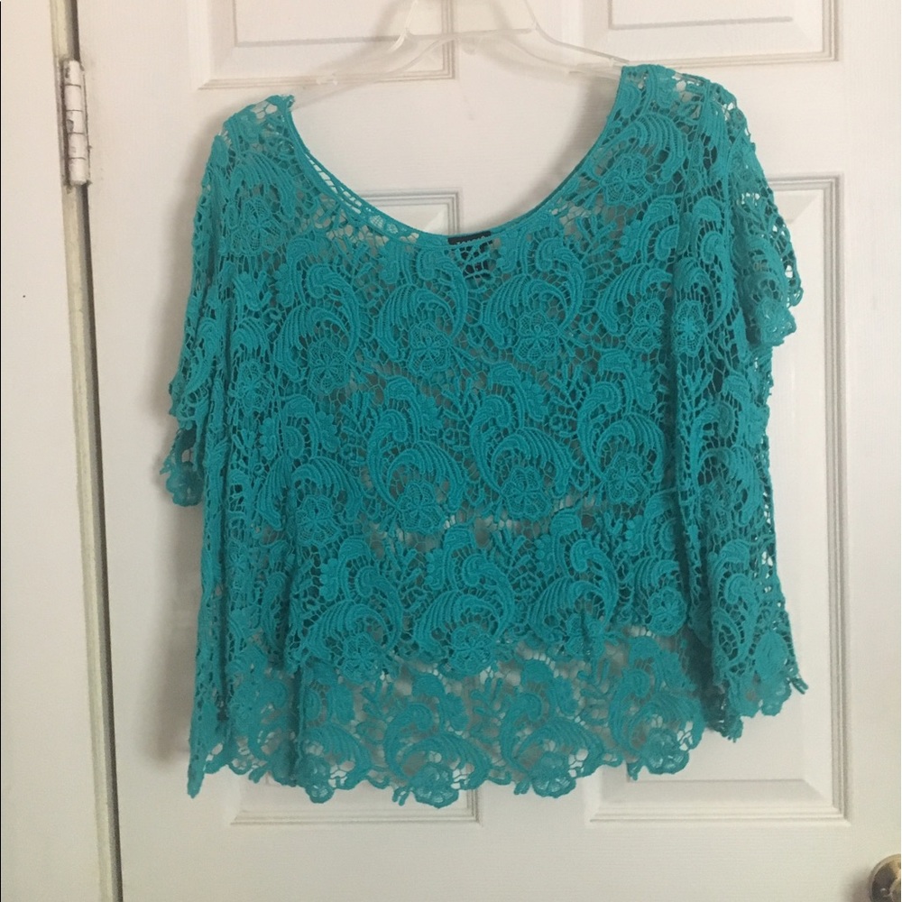 Turquoise crochet blouse from Torrid