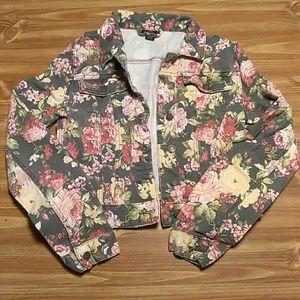 Floral faded denim jacket