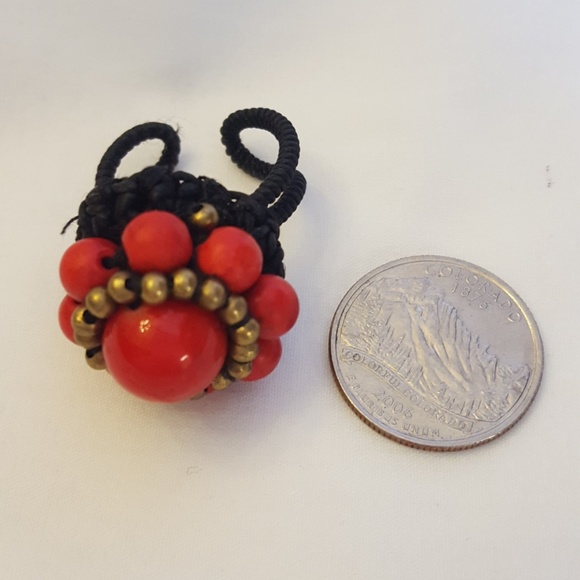 Red & gold bead handmade adjustable ring - Picture 5 of 5