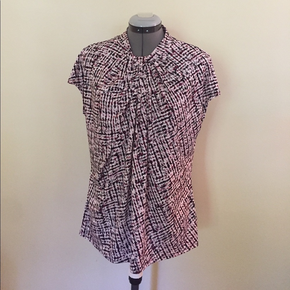 Liz Claiborne knot neckline short sleeve blouse L