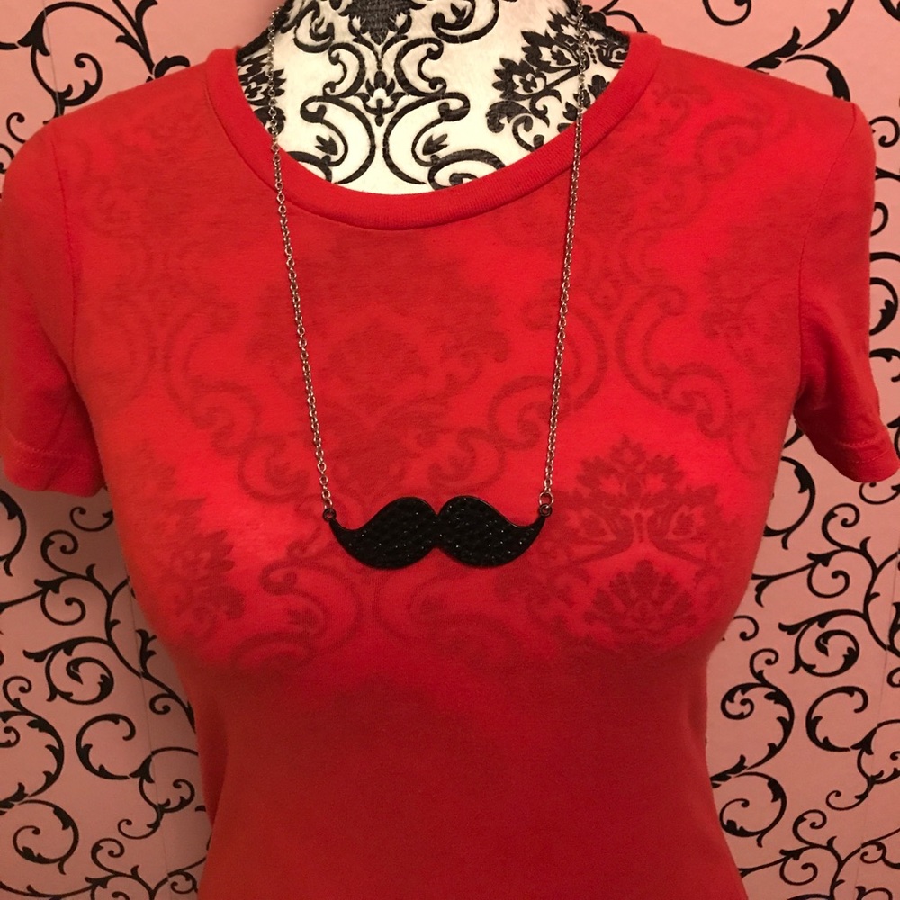 👓Cute Black Rhinestone Mustache Necklace☕️
