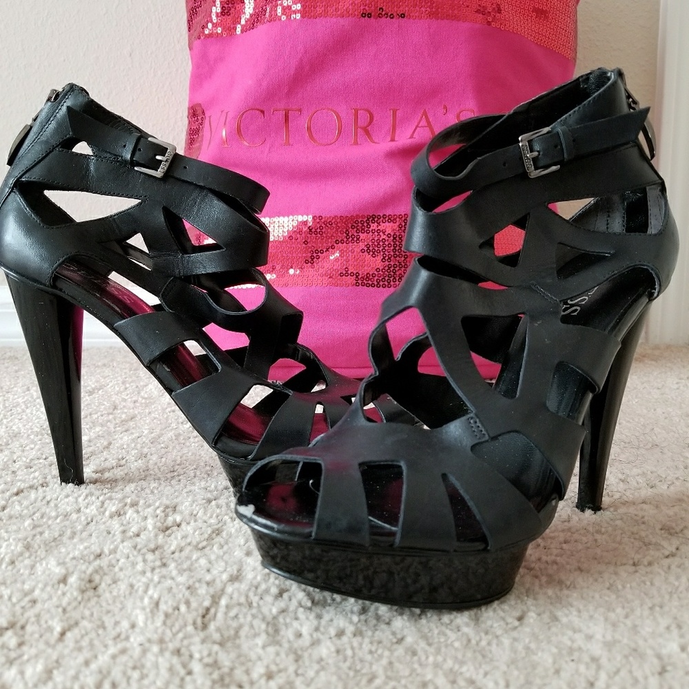 Strappy Black High-Heel Guess Sandals