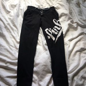 VS Pink Black Lace Up Sweatpants NWOT
