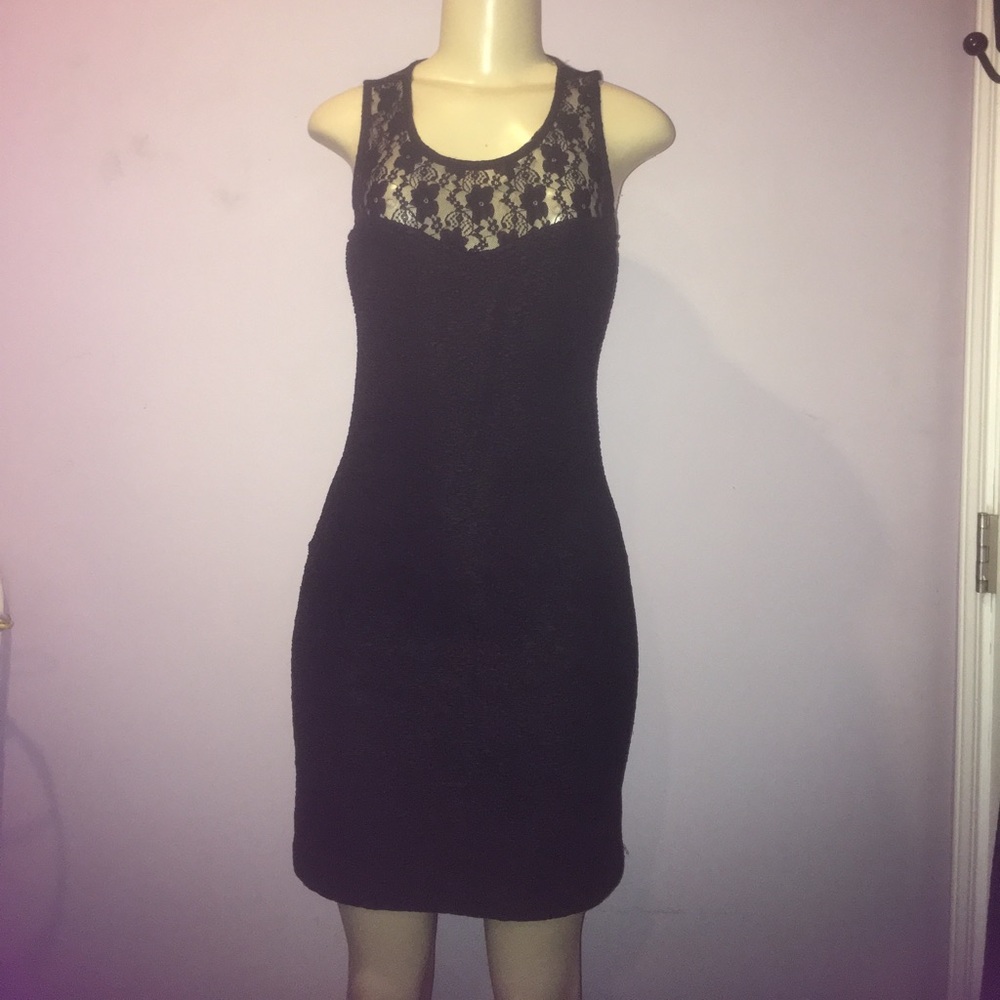 Black Lace Back Bodycon Mini Dress