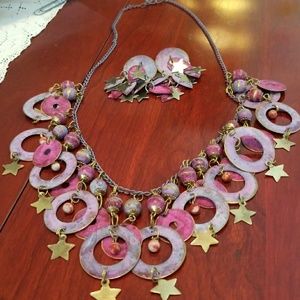 Star and Moon Necklace and Earring Set