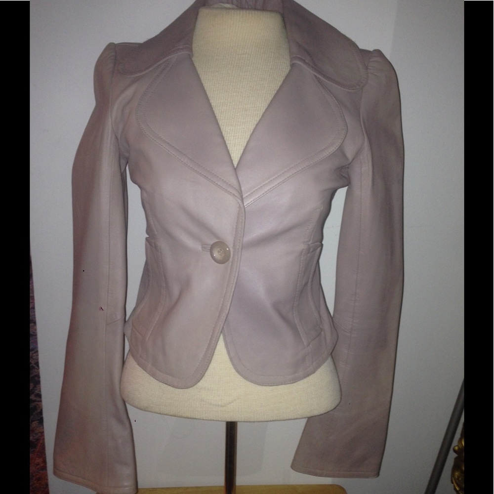 Arden B Beige Leather Jacket.