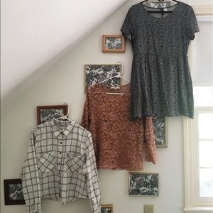 Dress, lace shirt, plaid shirt