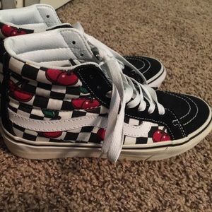 cherry checkered high top vans