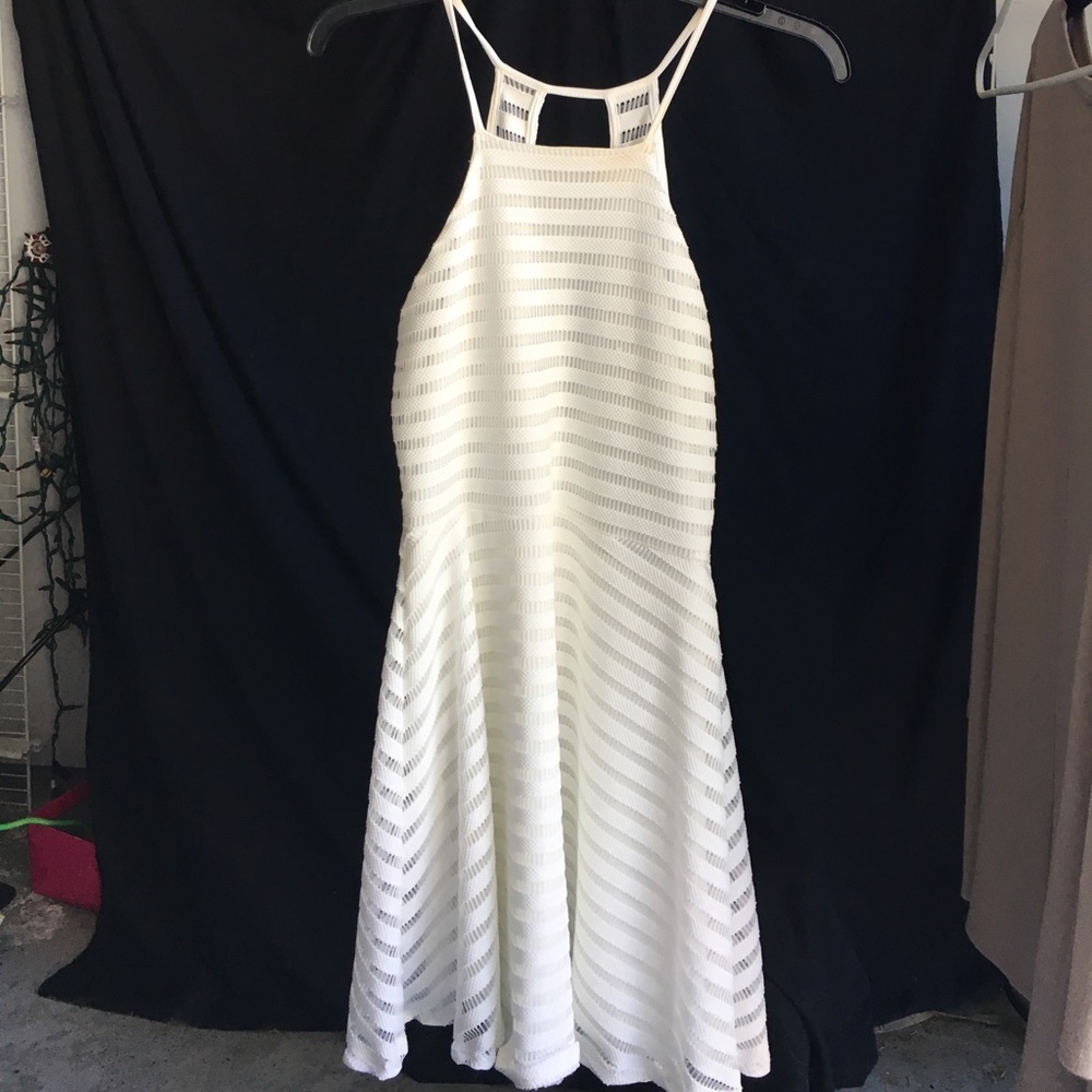 White Halter Top Open Back Dress