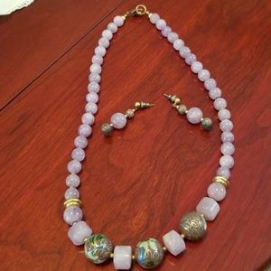Purple Beaded Necklace and Earring Set