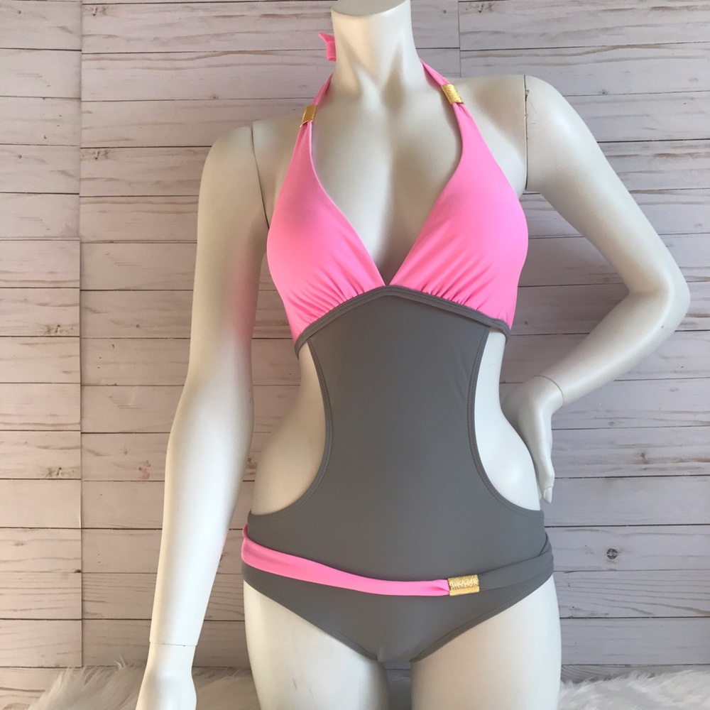 ⛱SALE⛱Pink Grey Color Block One Pieces Swimsuit
