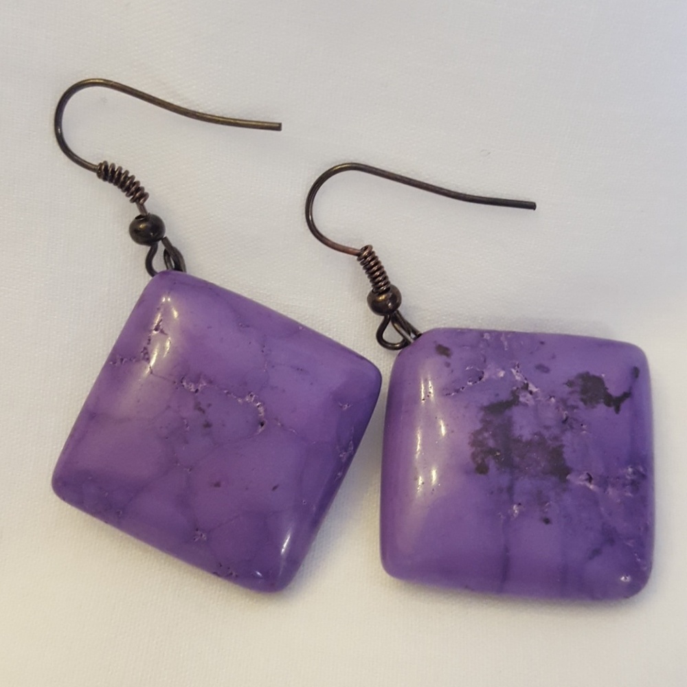 Purple turquoise diamond shaped drop earrings