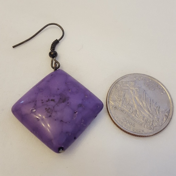 Purple turquoise diamond shaped drop earrings - Picture 2 of 2