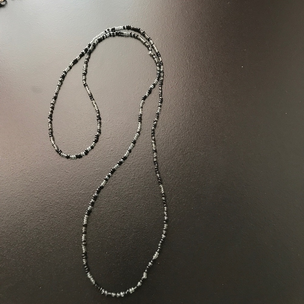 Black beaded long necklace