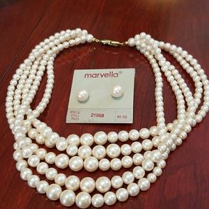 Costume Pink Pearl Choker and Earrings
