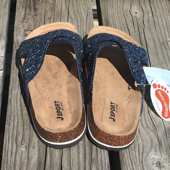 Navy Glitter Metallic Cork Slide Sandals! NEW! - Picture 3 of 9