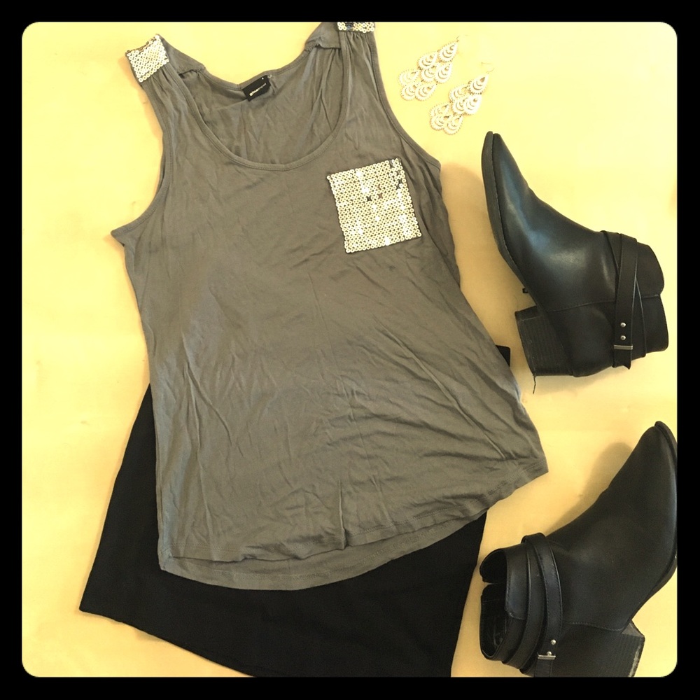 Gray Tank Top with Silver Sequins