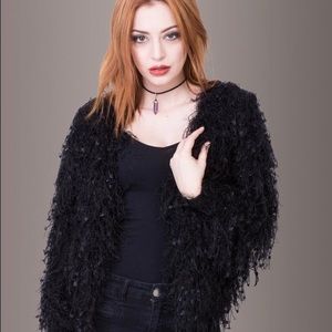 Fringe furever black shaggy cardigan