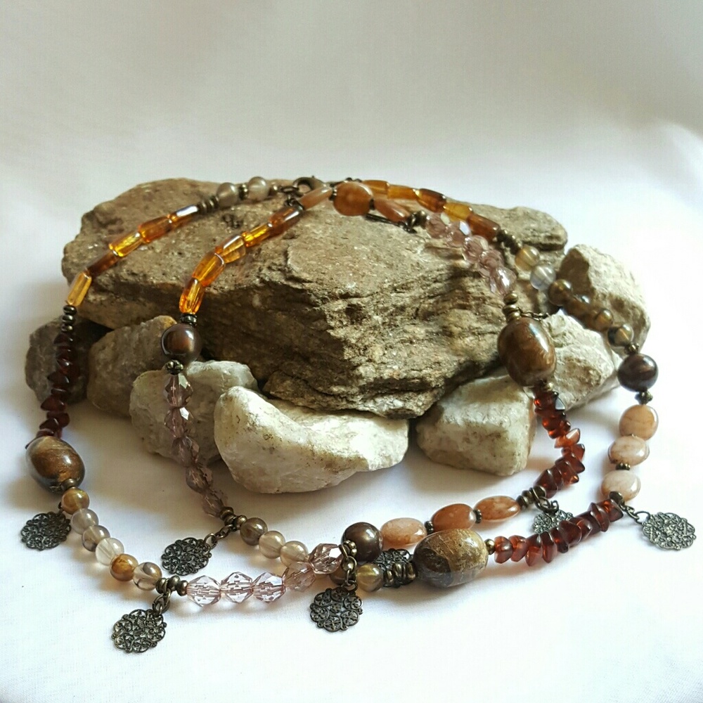 Cookie Lee Amber & Stone Charm Necklace
