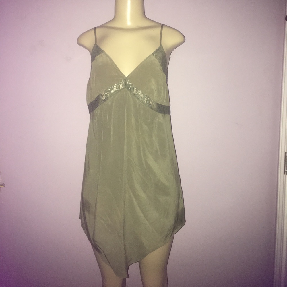 Cynthia Vincent Army Green Silk Strap Dress Lace