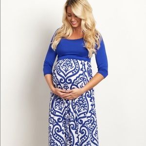 Blue patterned maternity dress