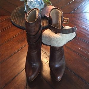 Brown leather heel boots