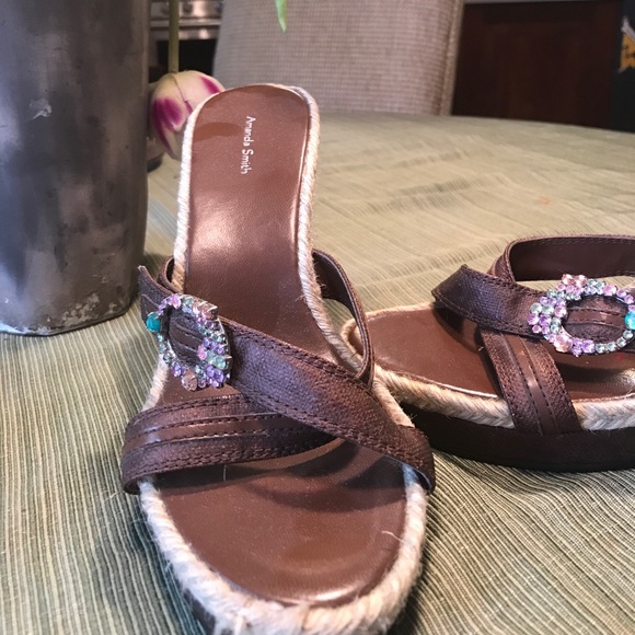 4 inch leather upper wedge sandal with gemstones - Picture 2 of 3