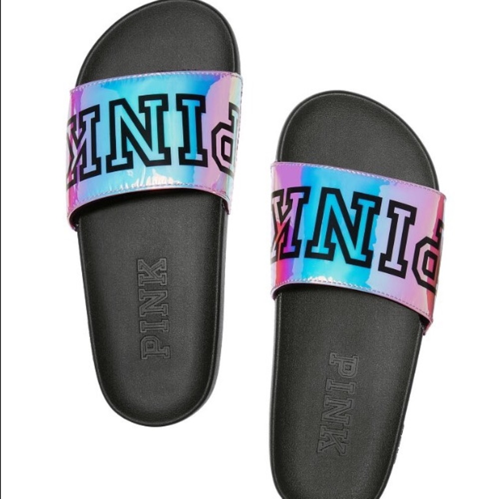VS Pink Iridescent Single Strap Slides