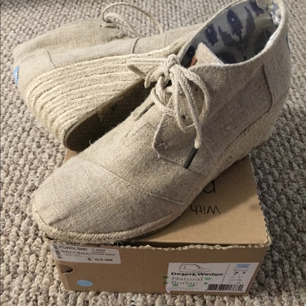TOMS Desert Wedge Natural Burlap size 7.5
