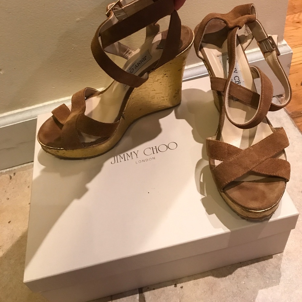 Jimmy Choo gold wedges