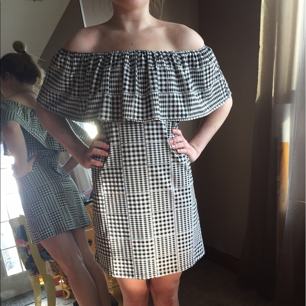 Silence and noise off the shoulder gingham dress
