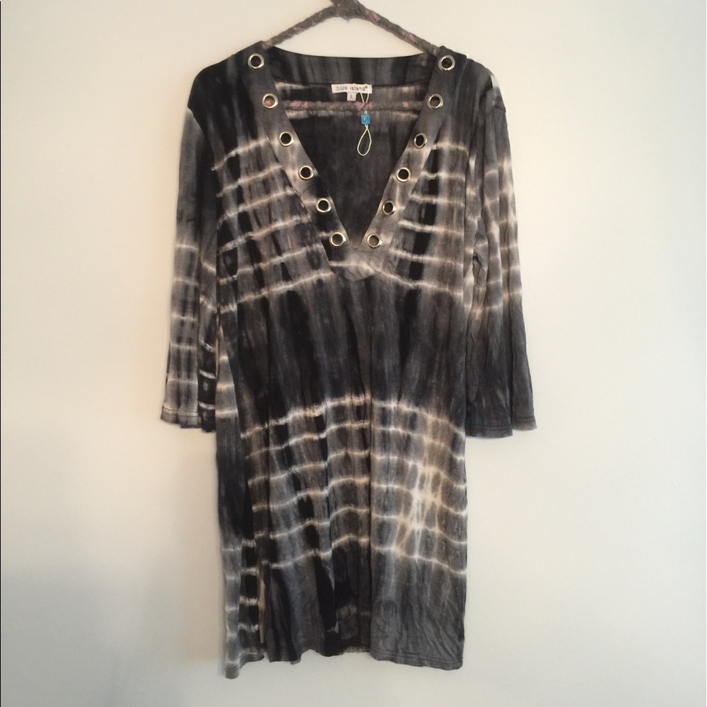 Tie-dye, long sleeve, loose, v-neck dress