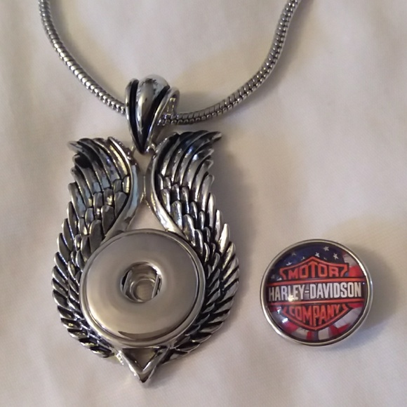 Jewelry Wings W Harley Davidson Snap Button Necklace