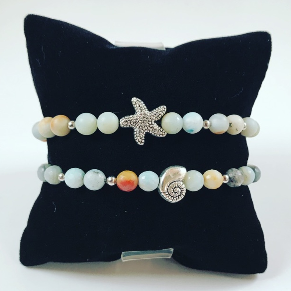 Genuine amazonite gem silver star fish & shell set - Picture 3 of 8