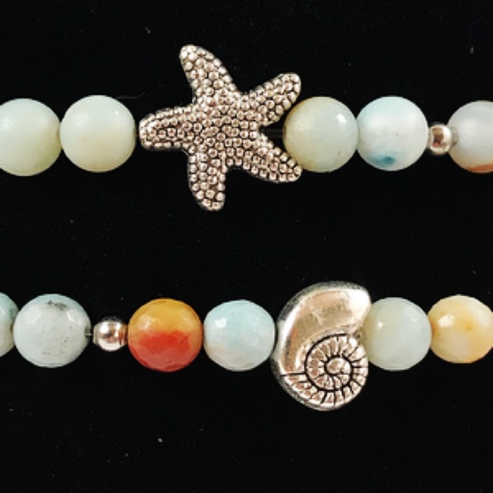 Genuine amazonite gem silver star fish & shell set - Picture 6 of 8