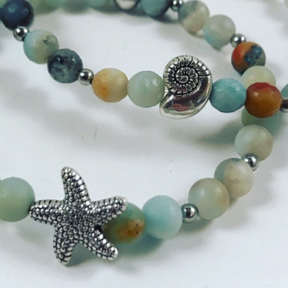 Genuine amazonite gem silver star fish & shell set - Picture 7 of 8