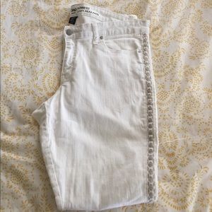 White jeans with tan side stitching