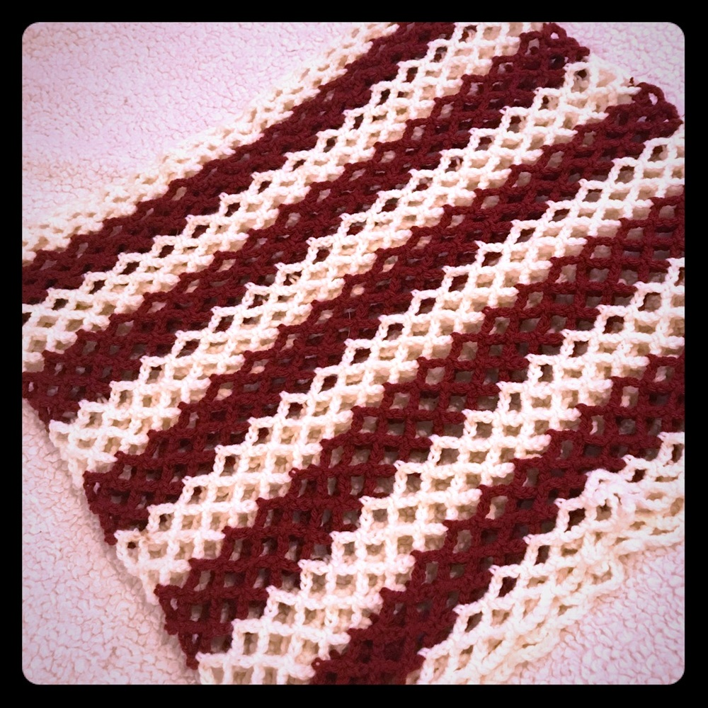 Hand made crochet candy cane cowl neck scarf