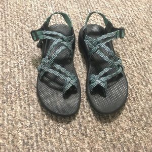 Chacos. Size 8. Blue, green and purple design.