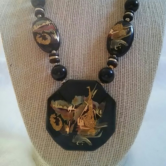 Jewelry | Vintage Japanese Painted Wood And Resin Necklace | Poshmark