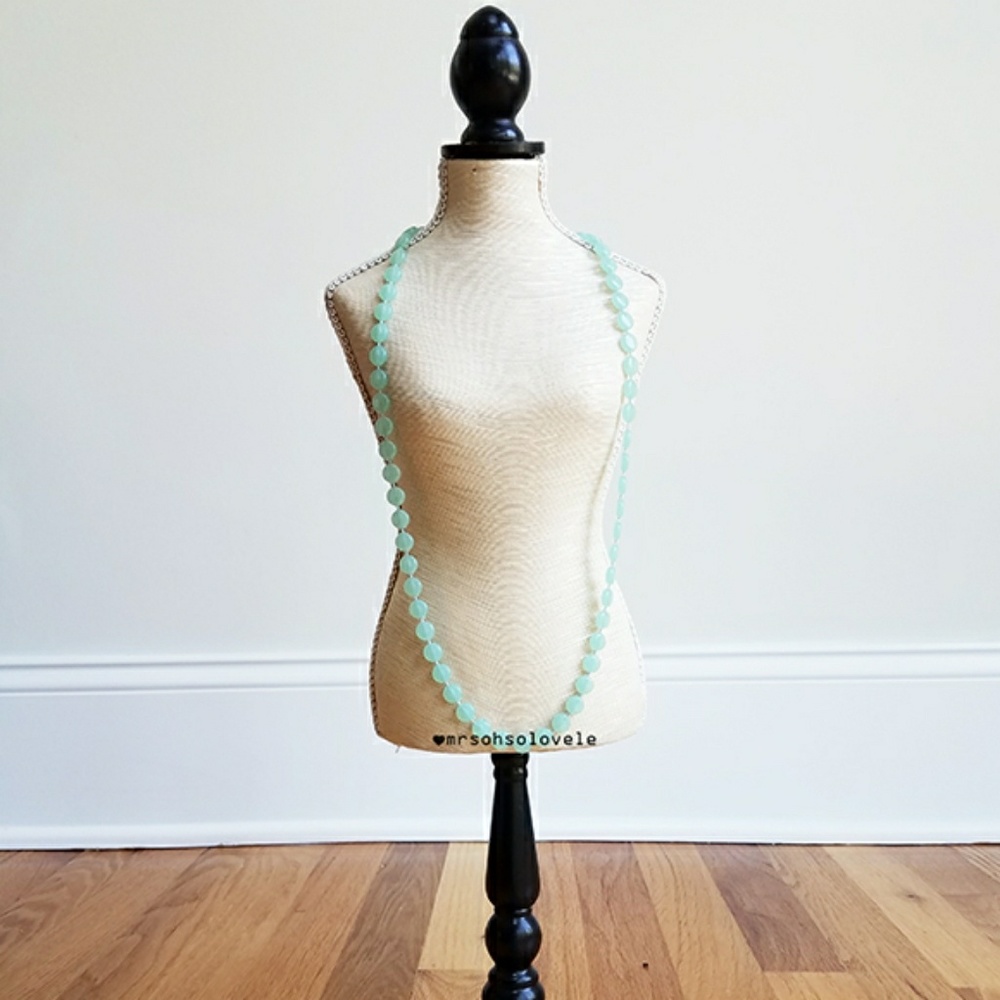 Mint green bead long necklace