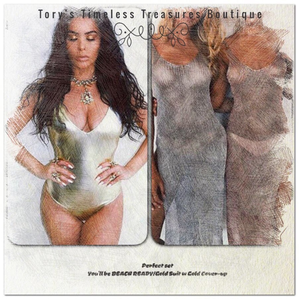 🆕 Listing/Swimsuit+Cover-up both pieces/Gold Set