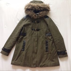 Olive Parka Coat Removable Fur Hood