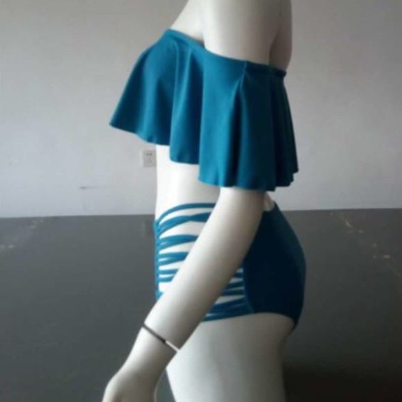 Ruffle off shoulder high waist two pieces bikini - Picture 2 of 3