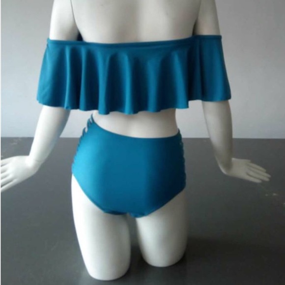 Ruffle off shoulder high waist two pieces bikini - Picture 3 of 3