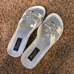 White jeweled sandals