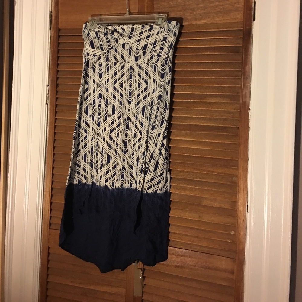 Strapless blue and white dress from anthropologie