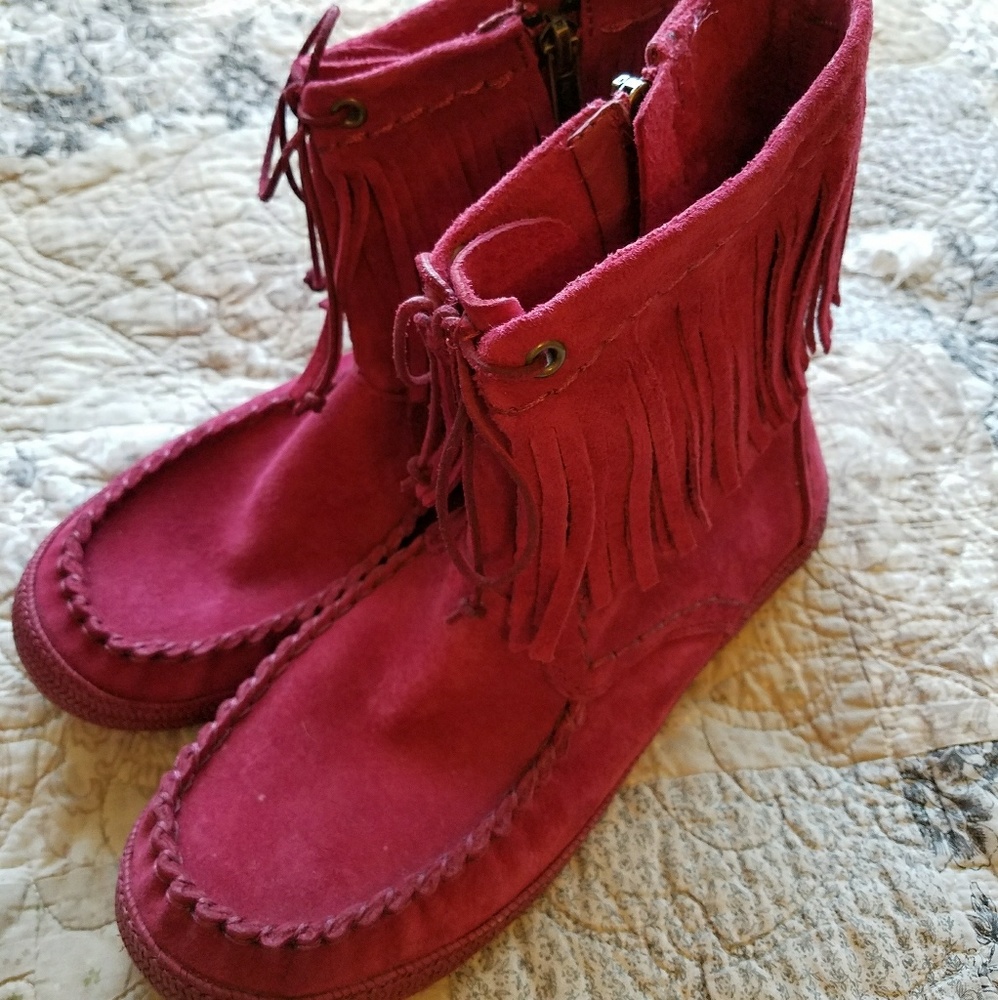 UGG Burgandy Fringe Leather Booties