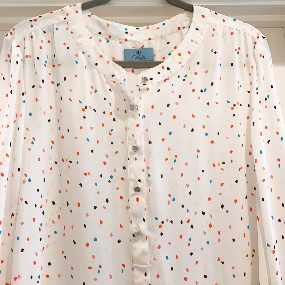 NWT high low white confetti print blouse - L - Picture 3 of 7