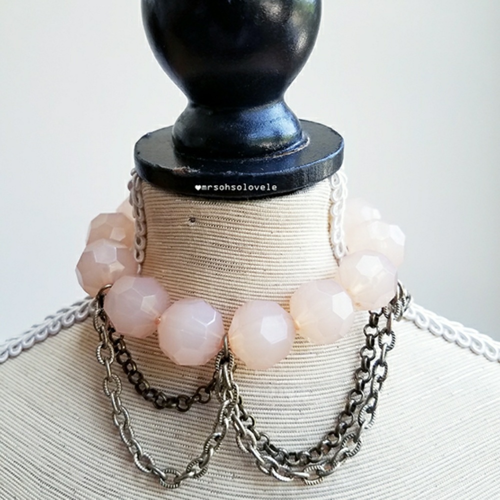 Romantic stretchable pink crystal & chain bracelet